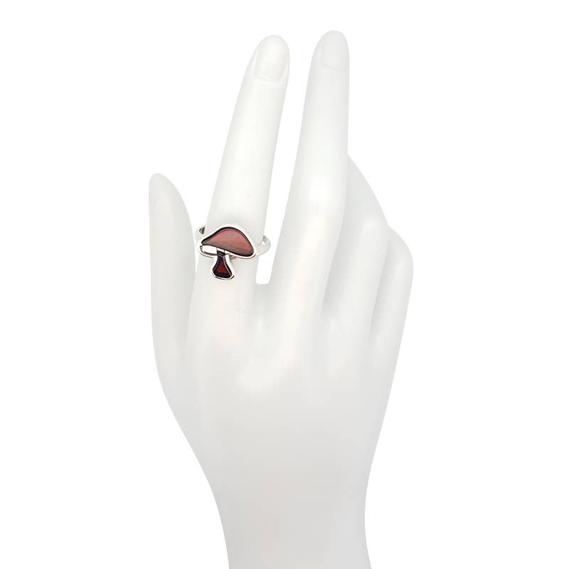 Mushroom Cherry Amber Sterling Silver Adjustable Ring